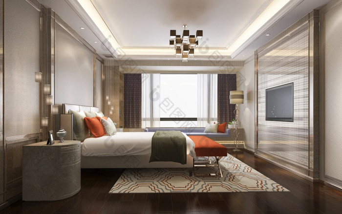 经典橙色奢侈品卧室套房酒店与电视经典橙色奢侈品卧室套房酒店与