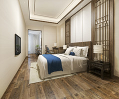 呈现奢侈品中国人蓝色的卧室套房度假胜地酒店附近工作房间