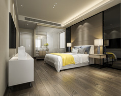 呈现现代奢侈品黄色的卧室套房和浴室