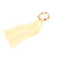 向量图形插图婚礼新娘面纱与花皇冠花环卡通婚姻传统的附件未婚女子聚会，派对概念孤立的白色背景向量图形插图婚礼新娘面纱与花皇冠花环