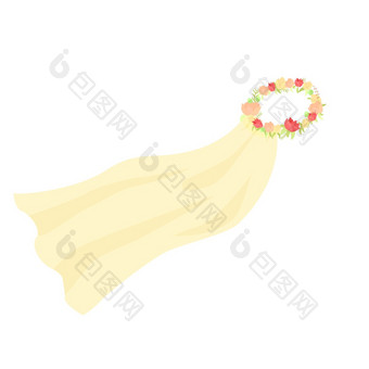 向量图形插图婚礼新娘面纱与花皇冠花环卡通婚姻传统的附件未婚女子聚会，派对概念孤立的白色背景向量图形插图婚礼新娘面纱与花皇冠花环
