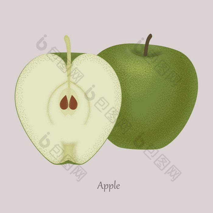 绿色苹果和苹果片图标孤立的灰色的背景插图水果苹果向量标志为整个绿色水果苹果减少一半绿色苹果和苹果片图标孤立的灰色的背景