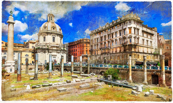 罗马论坛古老的罗马废墟图拉真的市场意大利图片艺术复古的风格