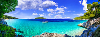 最好的海滩斯科派洛斯岛种姓与水晶绿松石水域希腊