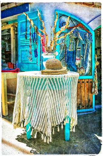 典型的小街商店希腊阿莫尔戈斯岛