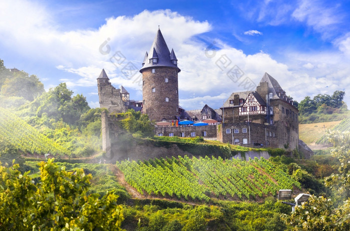 德国旅游德国莱茵河邮轮和风景如画的中世纪的城堡受欢迎的旅游目的地和吸引力