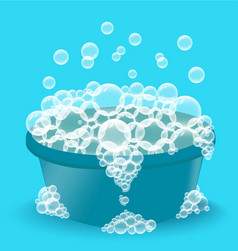蓝色的塑料盆地与肥皂肥皂水碗与泡沫蓝色的背景向量插图洗衣概念清洁设备蓝色的塑料盆地与肥皂肥皂水碗与泡沫蓝色的背景洗衣概念清洁设备