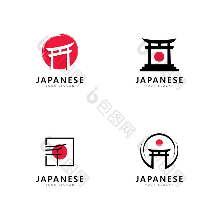 日本鸟居门插图简单的鸟居门标志标志设计向量