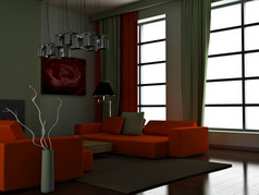 现代室内渲染生活房间