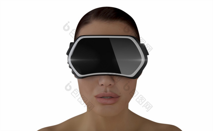 插图女人穿虚拟现实头戴显示头戴式显示器孤立的白色背景