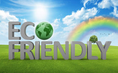 Eco-freindly概念绿色草坪上渲染