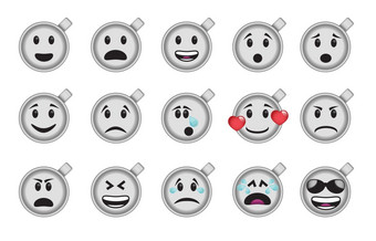 集笑脸咖啡杯图标不同的情绪而且情绪