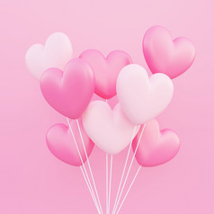 情人节rsquo一天爱概念背景粉红色的和白色心形状的气球花束浮动