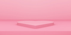 情人节rsquo一天插图心形状的讲台上基座与粉红色的空工作室房间产品背景模型为爱概念显示