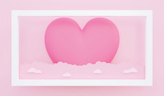 情人节rsquo一天爱概念背景插图红色的心浮动与纸云框架