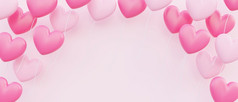 情人节rsquo一天模板为爱概念插图粉红色的心形状的气球浮动重叠与空白空间横幅背景