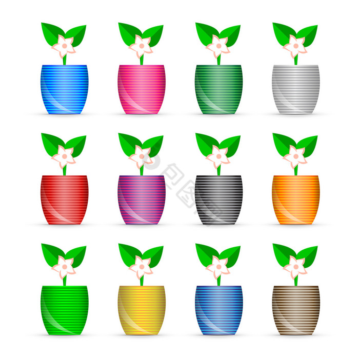 盆栽花图标集向量插图盆栽花图标集图片