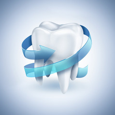 健康的白色牙与蓝色的箭头光背景