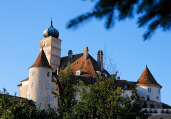 塔而且屋顶文艺复兴时期的城堡多瑙河谷