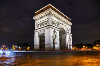 的凯旋拱弧<strong>凯旋门</strong>巴黎法国晚上