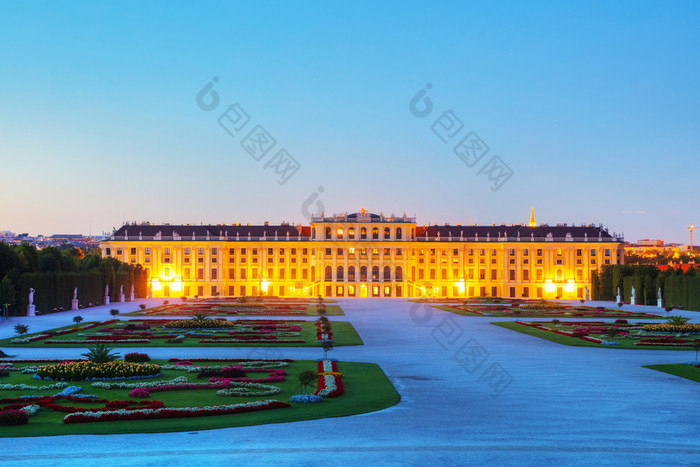维也纳8月美泉宫宫日落8月维也纳rsquo前帝国房间夏天住宅和一个的大多数重要的文化纪念碑的国家