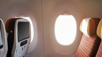 特写<strong>镜头的</strong>窗口<strong>的</strong>乘客飞机和空座位概念为工业运输