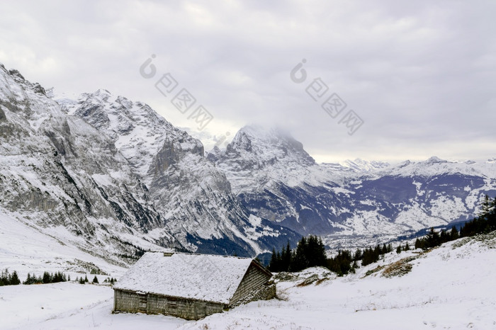 的视图点的阿尔卑斯山脉山冬天》剧组瑞士