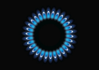 卡通气体燃烧器环与蓝色的火焰黑色的背景与反射俄罗斯欧洲气体能源自然行业火焰气体炉子的黑暗气体火焰照明<strong>炊具</strong>范围炉子