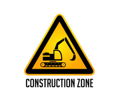 建设区警告标志工作挖掘机概念