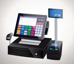 商店现金注册打印机和尺度零售设备