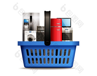 购物篮子完整的厨房家庭电器就像冰箱洗机洗碗机气体和感应炉子