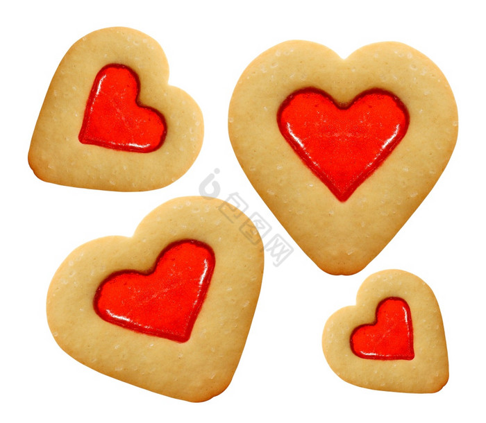 心形状的酥饼饼干孤立的心形状的酥饼饼干图片