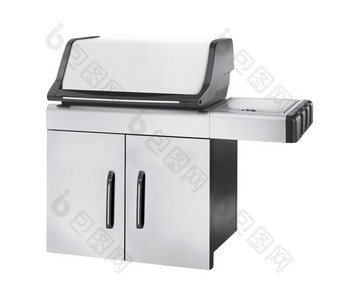 不锈钢钢气体炊具与烤箱孤立的白色背景不锈钢钢气体炊具与烤箱