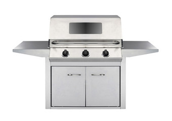 不锈钢钢气体炊具与烤箱孤立的白色背景不锈钢钢气体炊具与烤箱