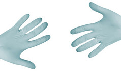 蓝色的外科手术手套孤立的白色背景蓝色的外科手术手套