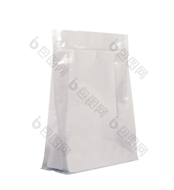 白色模拟空白箔食物袋孤立的白色背景白色模拟空白箔食物袋