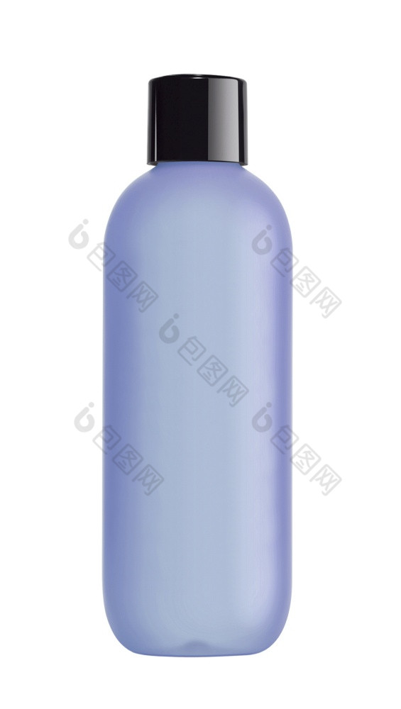 蓝色的瓶化妆品包装碳粉孤立的白色背景蓝色的瓶化妆品包装碳粉
