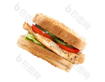 三明治与培根和蔬菜白色背景三明治与培根和蔬菜