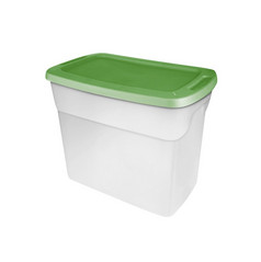 空食物塑料容器与绿色成员孤立的白色空食物塑料容器与绿色成员