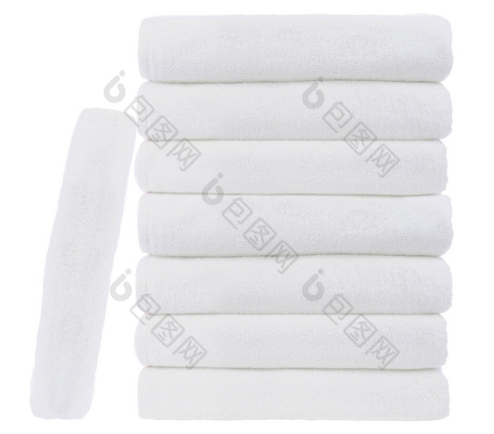 堆栈白色豪华的酒店毛巾孤立的白色背景堆栈白色豪华的酒店毛巾