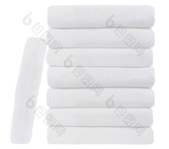 堆栈白色豪华的酒店毛巾孤立的白色背景堆栈白色豪华的酒店毛巾