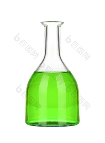 <strong>化学实验室</strong>瓶与绿色液体孤立的白色背景<strong>化学实验室</strong>瓶与绿色液体