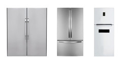 三个不锈钢钢冰箱孤立的白色三个不锈钢钢冰箱孤立的
