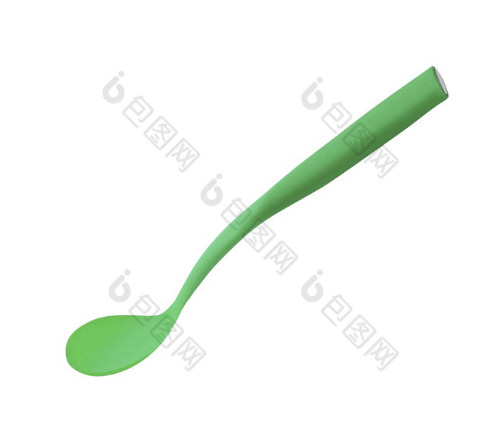 简单的明亮的绿色塑料勺子孤立的白色背景简单的明亮的绿色塑料勺子孤立的