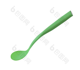 简单的明亮的绿色塑料勺子孤立的白色背景简单的明亮的绿色塑料勺子孤立的