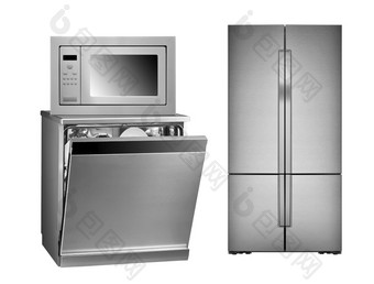 冰箱烤箱和洗碗机孤立的白色背景冰箱烤箱和洗碗机