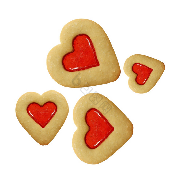 心形状的酥饼饼干孤立的心形状的酥饼饼干孤图片