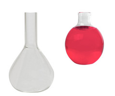 化学实验室烧瓶与红色的液体孤立的白色背景化学实验室烧瓶与红色的液体孤立的