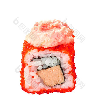 传统的新鲜的日本寿司卷白色背景