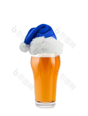 圣诞老人老人他与啤酒孤立的白色背景圣诞老人老人他与啤酒